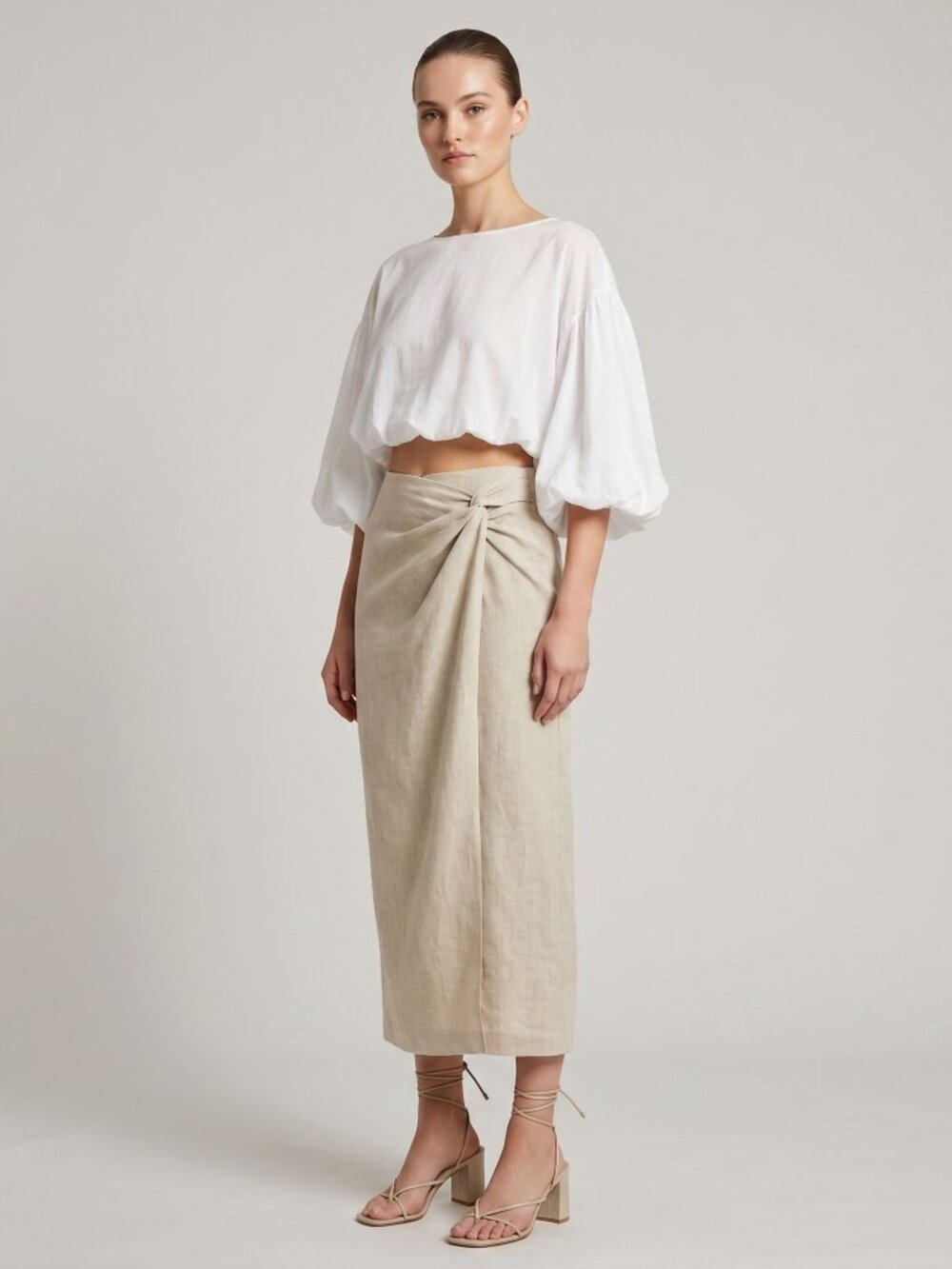 Lisa Maree Linen Tan Beige long Skirt Sz S Linen Blend Wrap Style NWT
